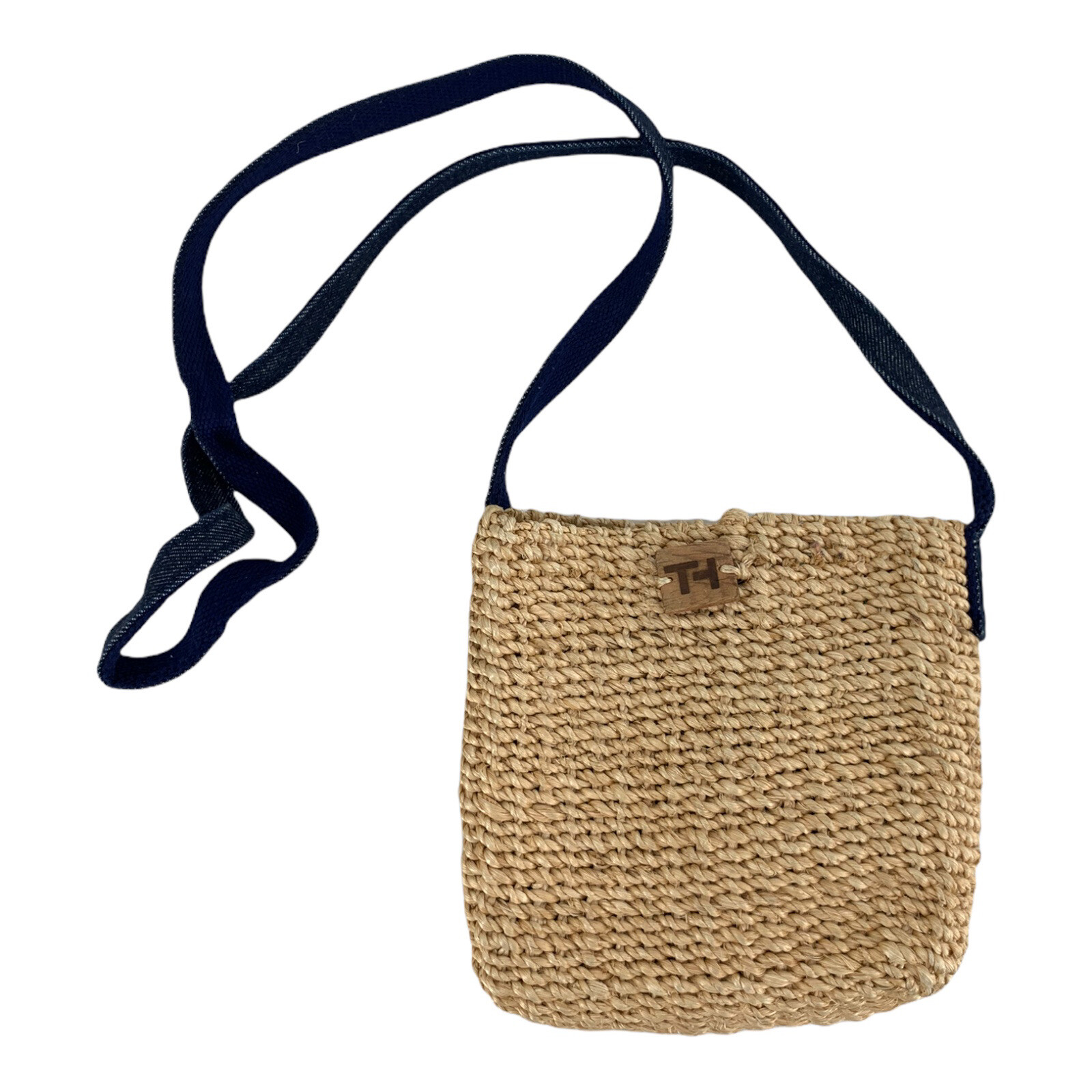 Vtg Tommy Hilfiger 90s Y2K Denim Woven Straw Basket Handbag Bag Purse Mini Tote