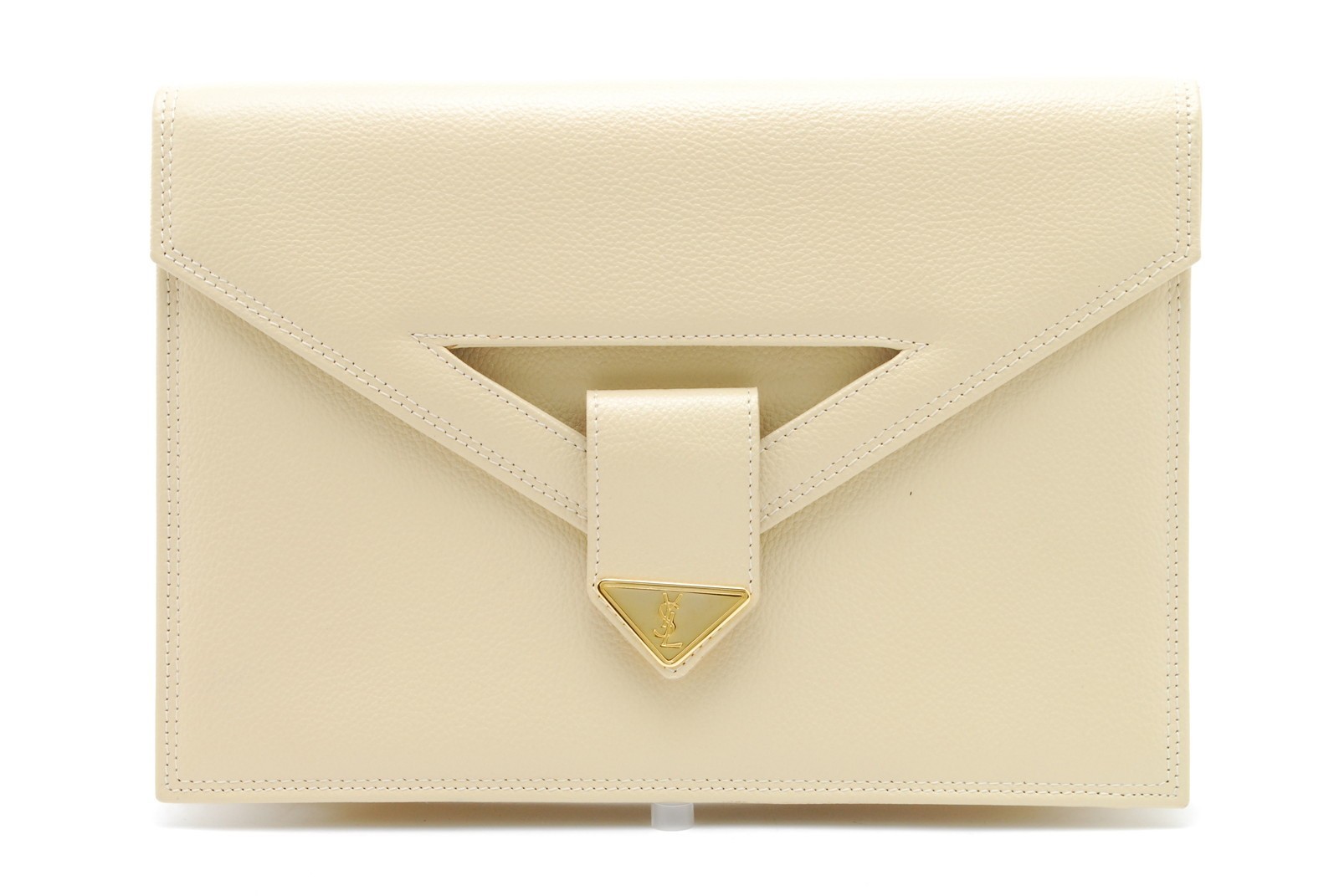Yves Saint Laurent YSL Ivory Leather Envelope Clutch Bag Gold Logo Vintage