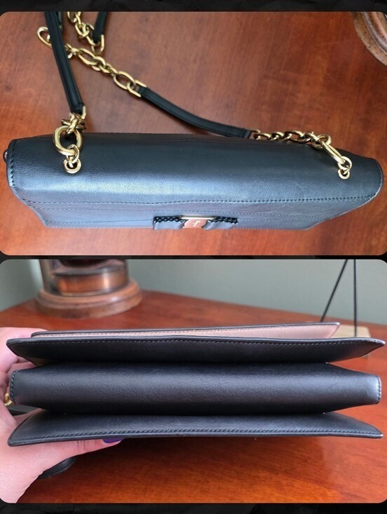 Salvatore Ferragamo Ginny Vara Bow Black Calf Leather Chain Shoulder Bag