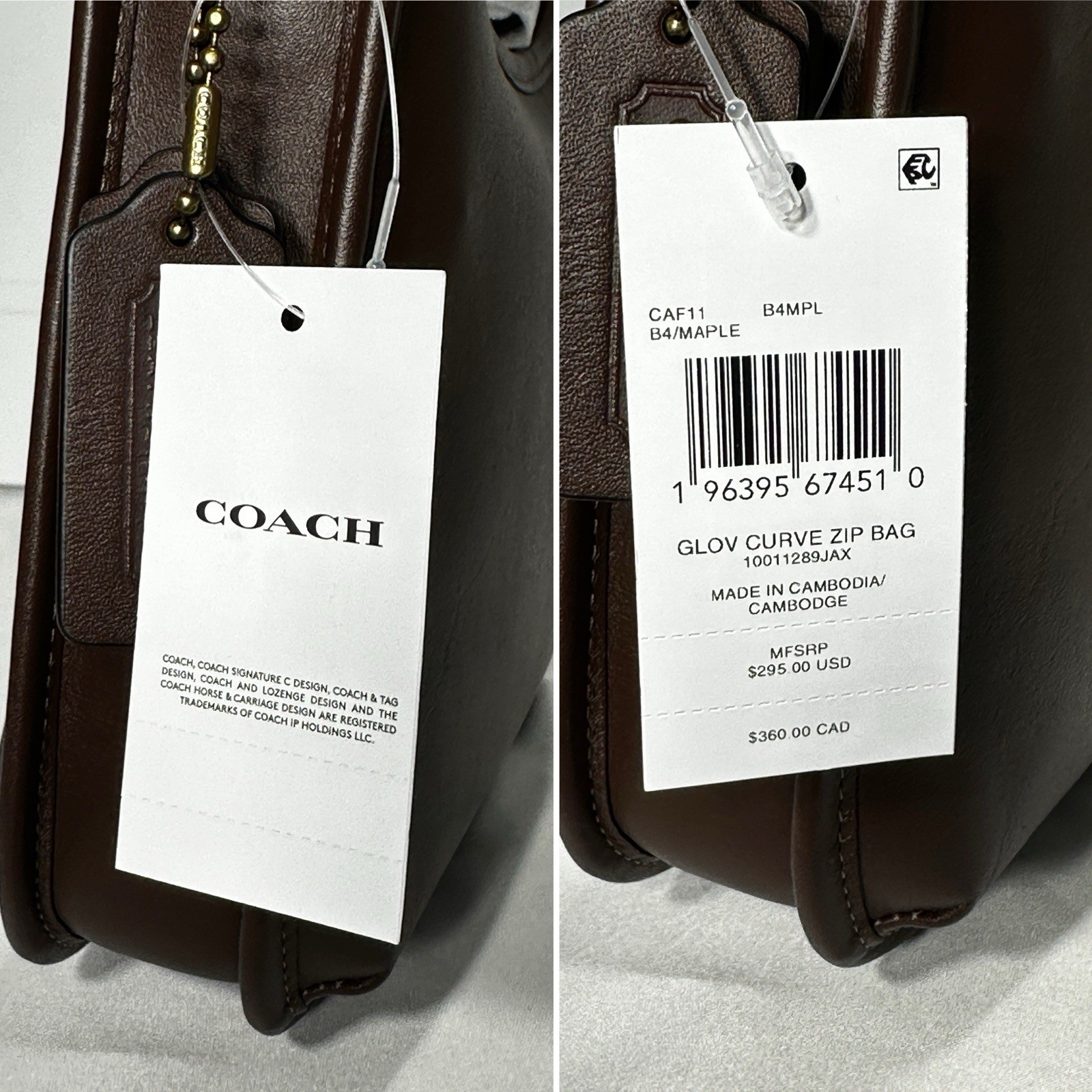 Coach Curve Zip Bag in Maple Glovetanned Leather CAF11 NWT