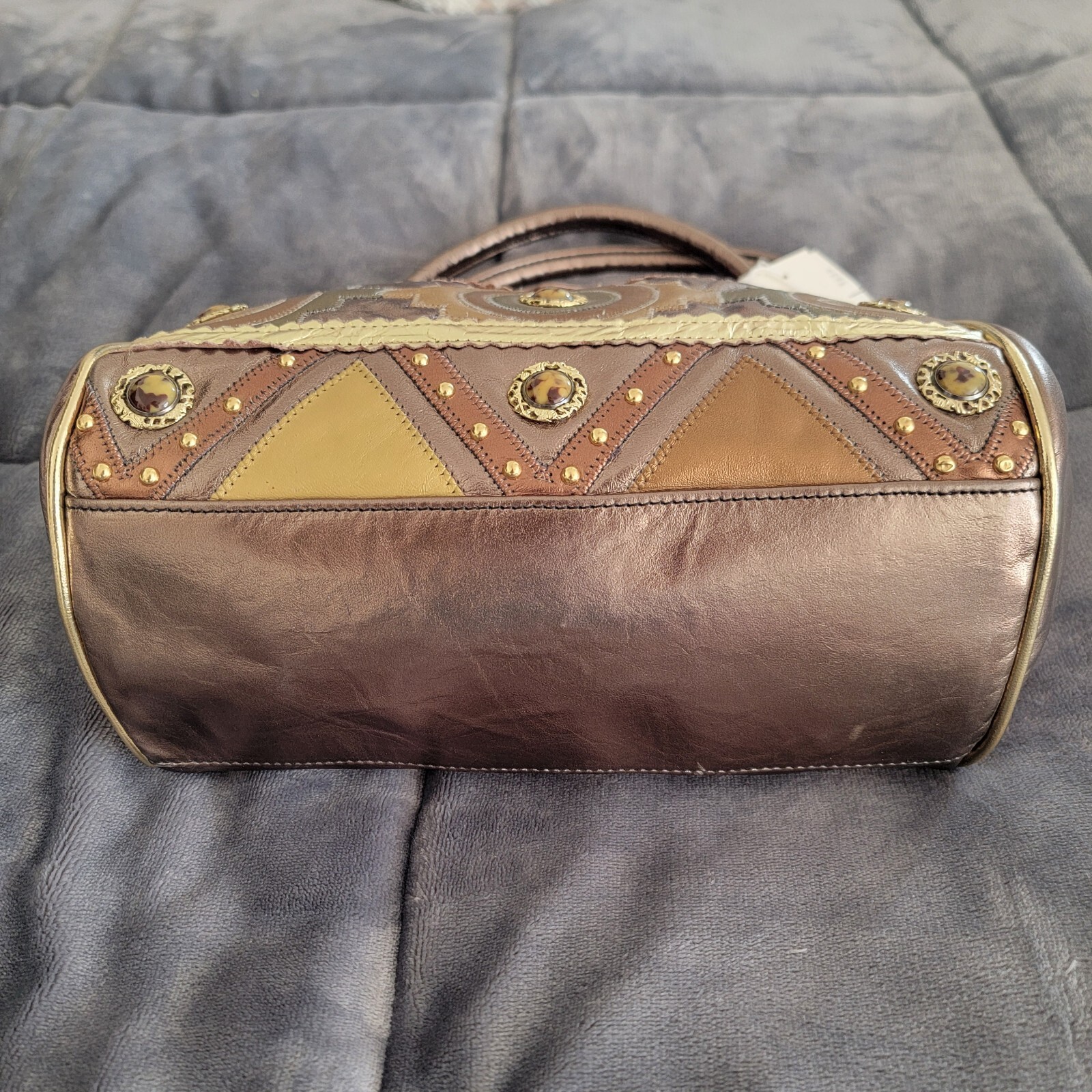 Vintage Genuine Leather Hand Bag Purse – Andre Nicole – Gold And Brown – USA