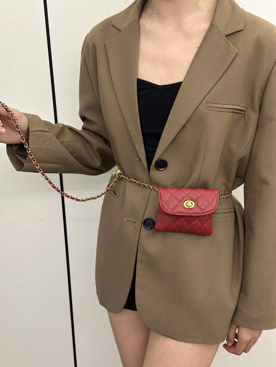 Mini Rhombus Waist Bum Bag Women Spiked Detachable Chain Crossbody Shoulder