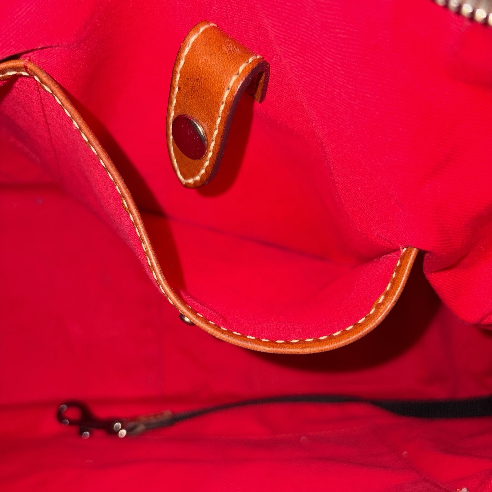 Dooney & Bourke Blue Pebbled Shoulder Bag, Brown Strap, Silver Zip, Red Lining