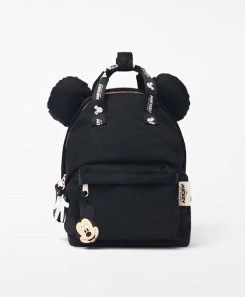 NWT Zara x Disney Mickey Mouse Black Mini Backpack, Zip Closure, Bag Charms