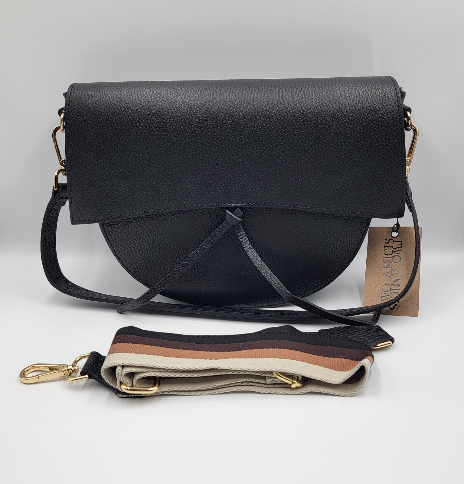 Two Amicis Crescent Bag Crossbody Purse Genuine Leather Made In Italy-NWT