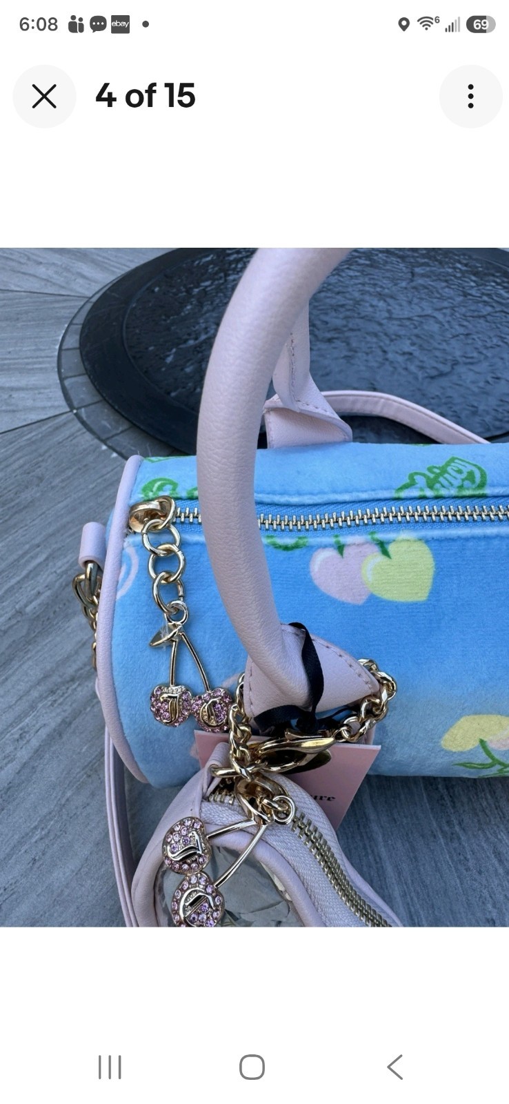 Juicy Couture Retro Style Cherry Mini Barrel Bag, Blue Gleam Multi