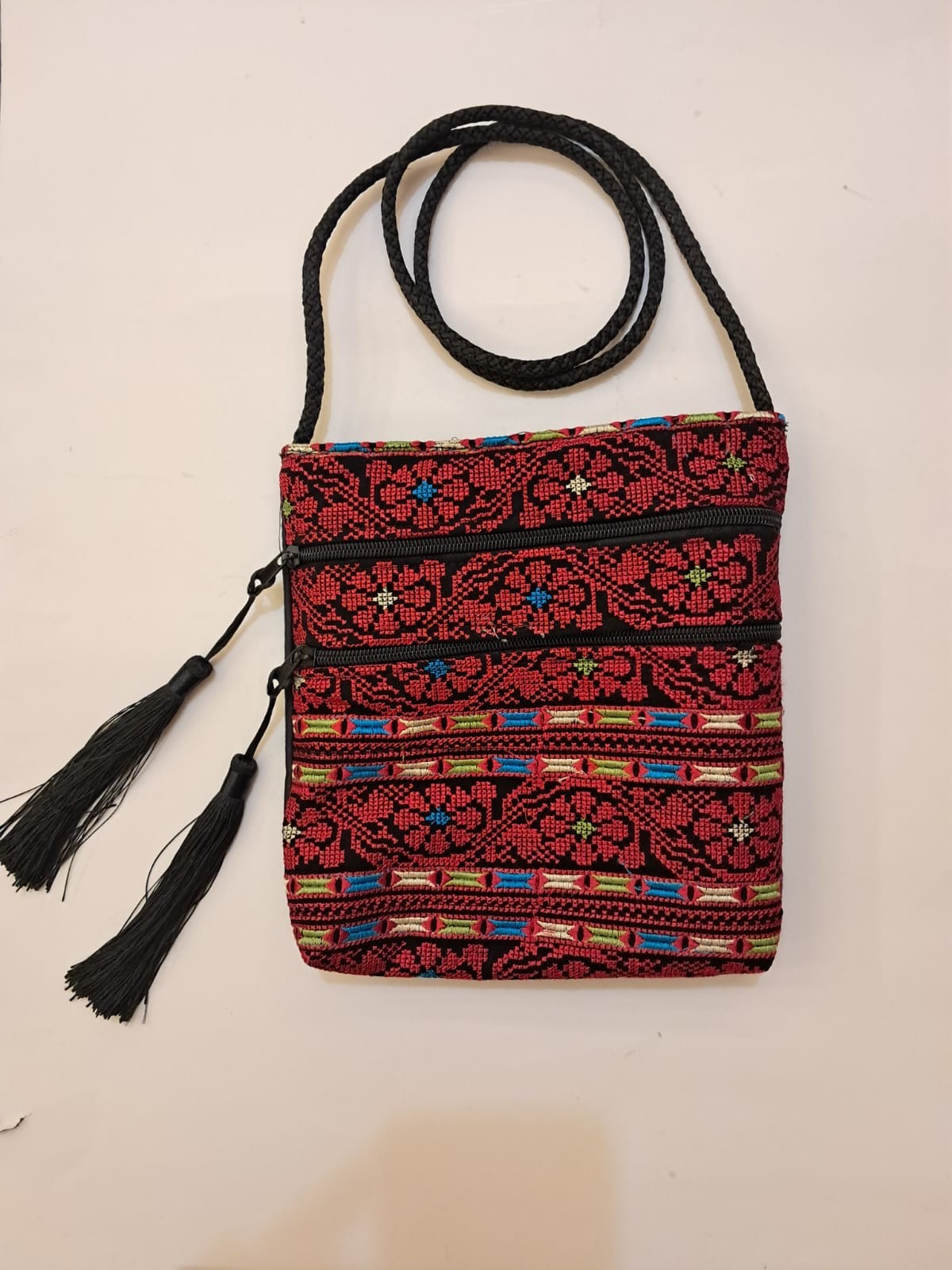 New Embroidered Tatreez Crossbody Shoulder Bag Boho Ethnic Zipper Red Clutch 9×7