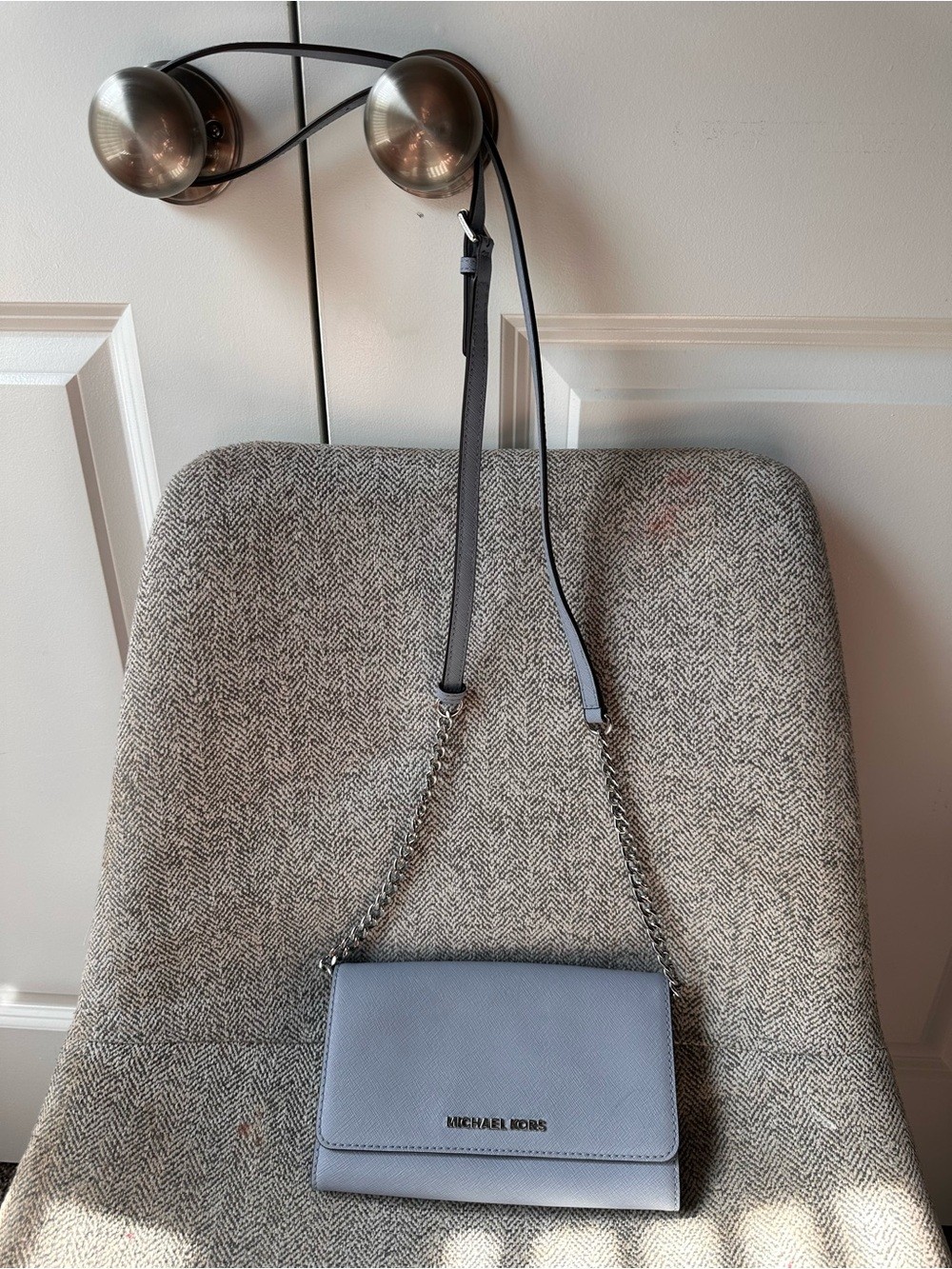 Michael Kors Powder Blue Jet Set Wallet With Chain-Strap Crossbody