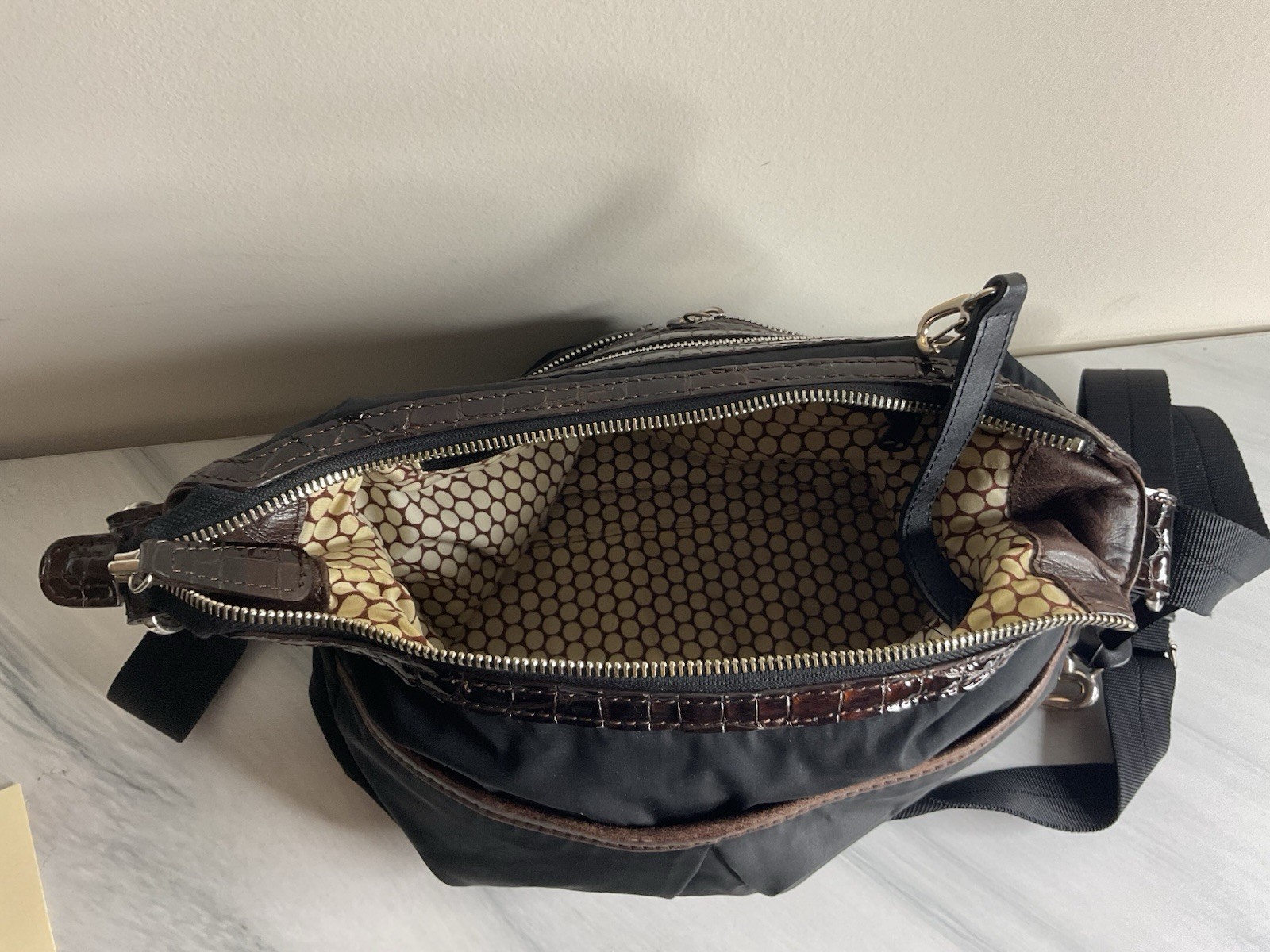 Brighton Black Crossbody Bag w/ Adjustable Strap, Zip, Pockets
