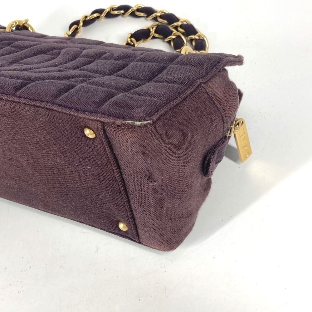 Chanel CC Logo Chocolate Bar Double Chain Shoulder Bag Purple Jersey Authentic
