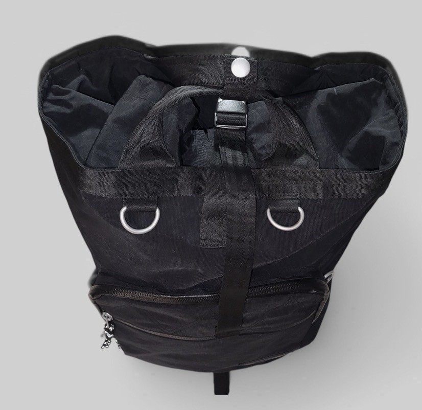Steve Madden Black Drawstring Backpack w/ Zip Pocket, Buckle & Inner Pockets