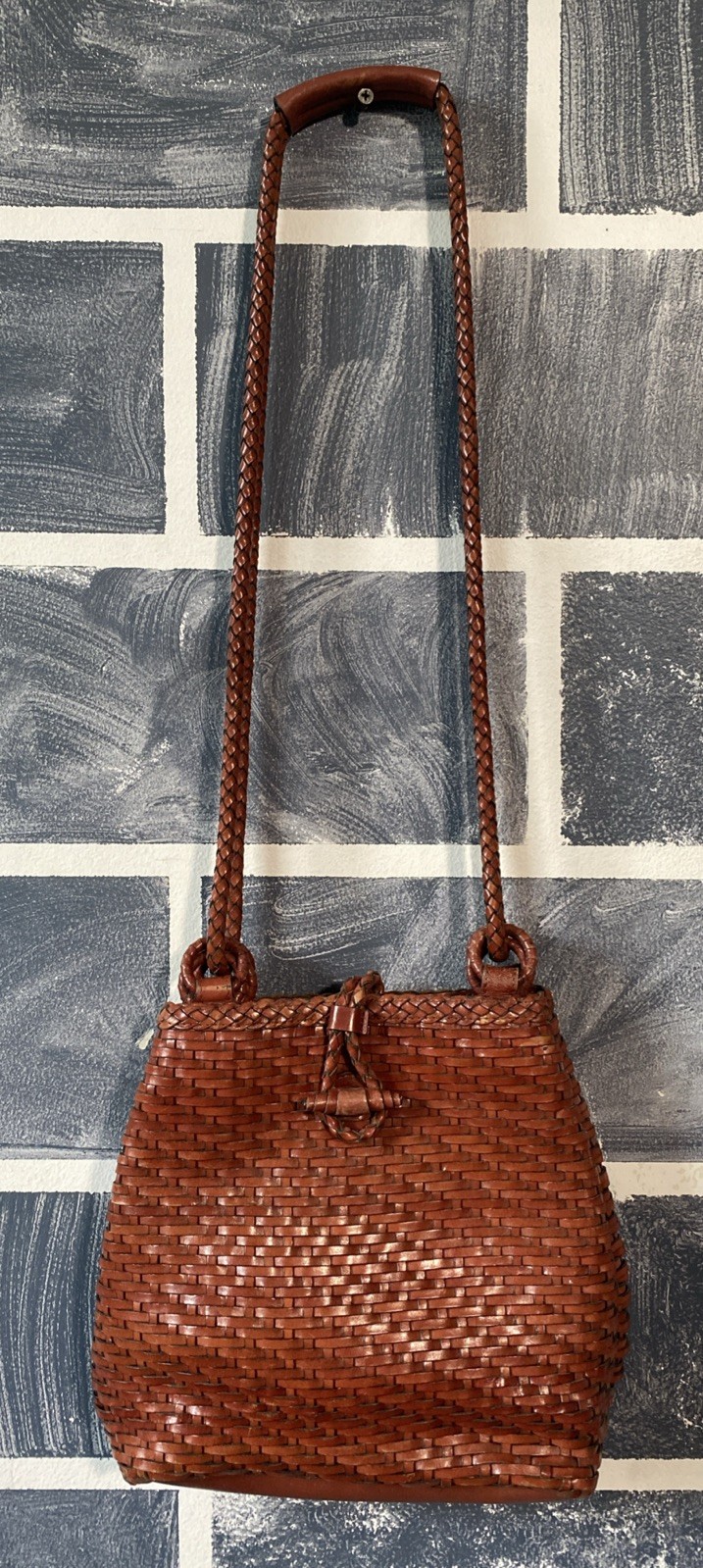 Vintage Talbots Purse Brown Leather Weave Over the Shoulder Medium Cottage Core