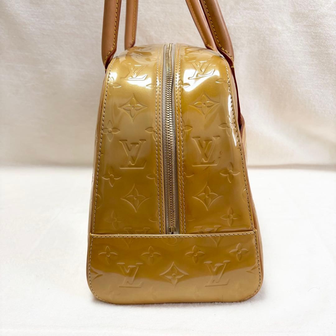 LOUIS VUITTON Yellow Boston Bag Handbag Patent Leather with Dustbag 36x23x17cm