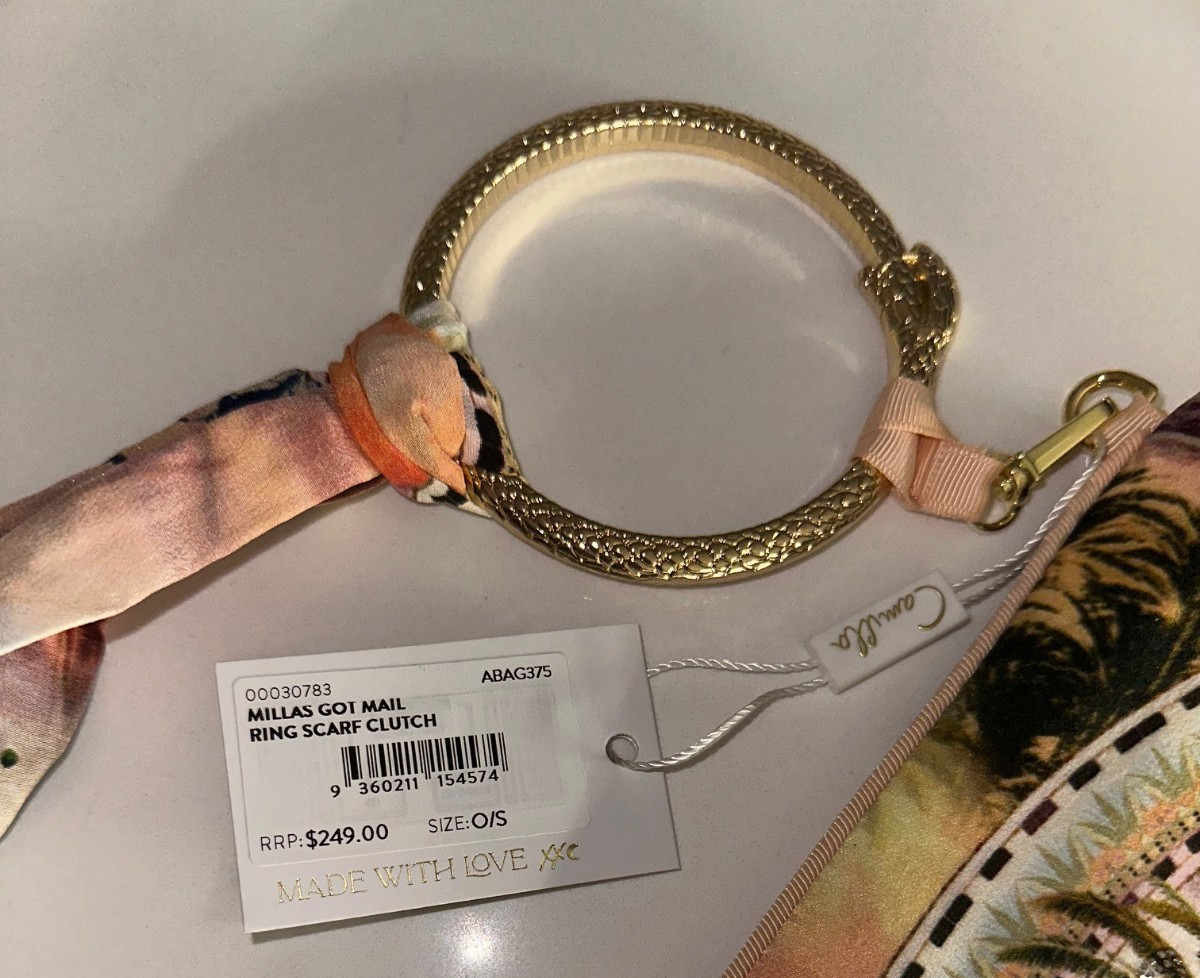 NWT Camilla “Millas Got Mail” Egypt motif silk ring scarf clutch wristlet bag
