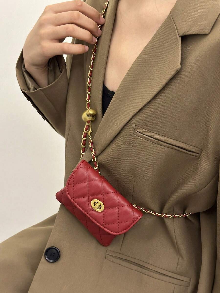 Mini Rhombus Waist Bum Bag Women Spiked Detachable Chain Crossbody Shoulder