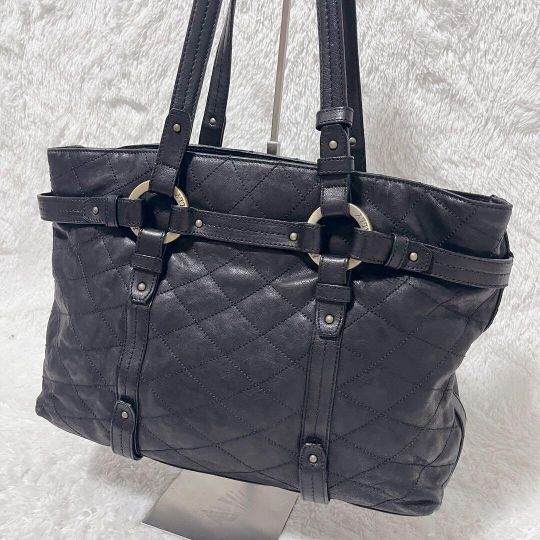 Bally Quilted Leather Tote Bag Black Pink Lining Y2K Archive A4 Shoulder Bag