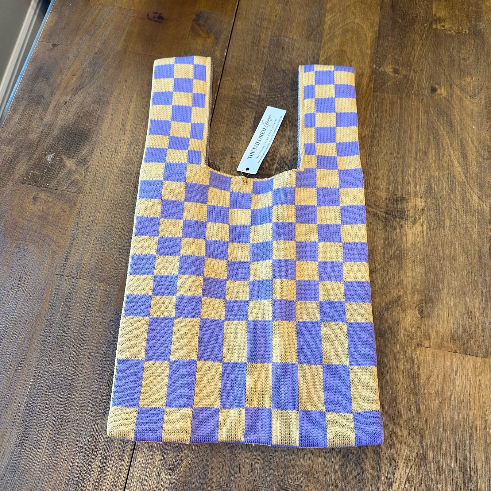 Checkered Yellow & Purple Bag Tote Stretchy New Boutique