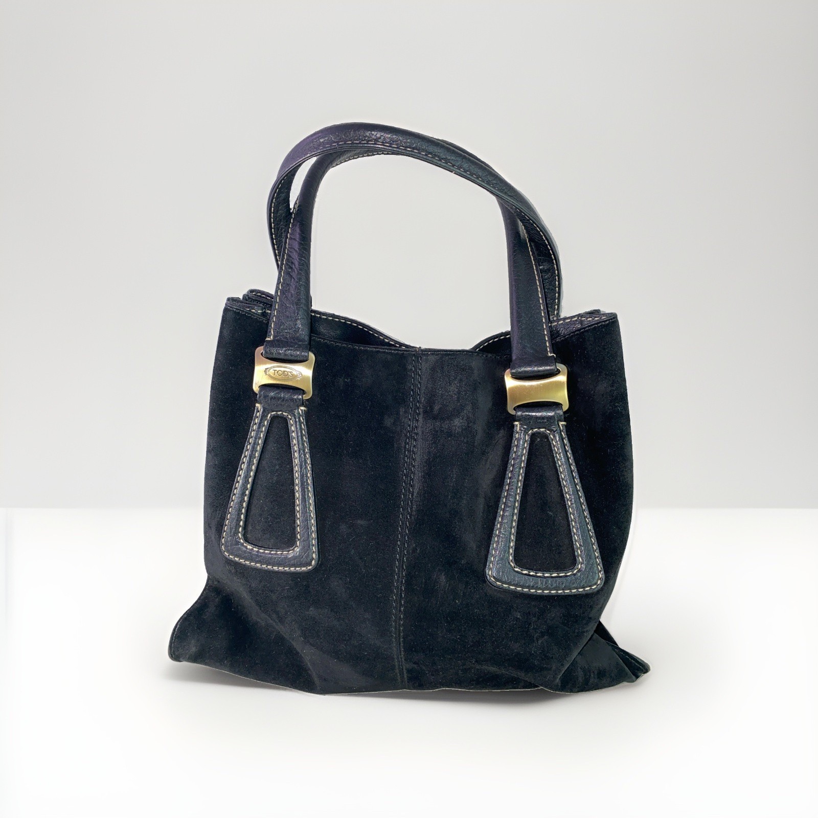 VTG Tod’s Black Leather Suede Tote Bag