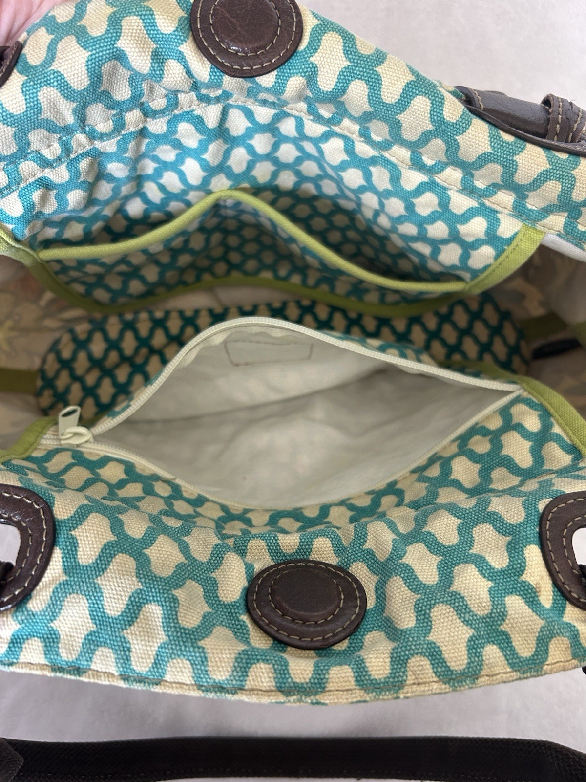 Fossil Key Per Floral Coated Canvas Shoulder Bag Purse Tote Weekend Beach Travel