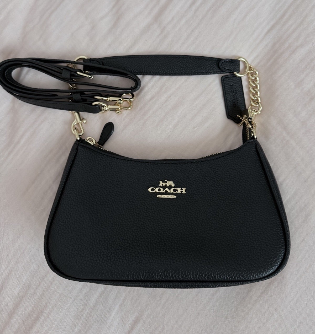 COACH CA209 TERI Shoulder Bag Hand Bag Black Refined Pebble Leather Outlet New
