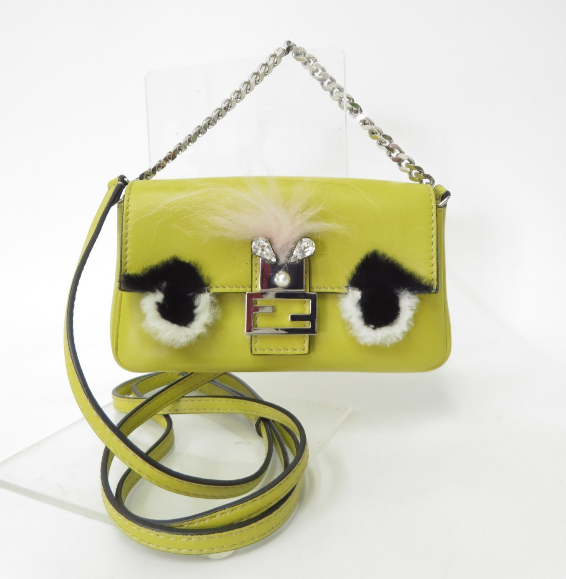 FENDI Bugs Monster Baguette Micro Fur Leather Chain Mini Shoulder Bag I#53762