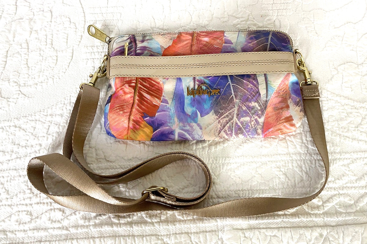 Kipling Multi Color Botanic Leaf Print Nylon Crossbody Bag