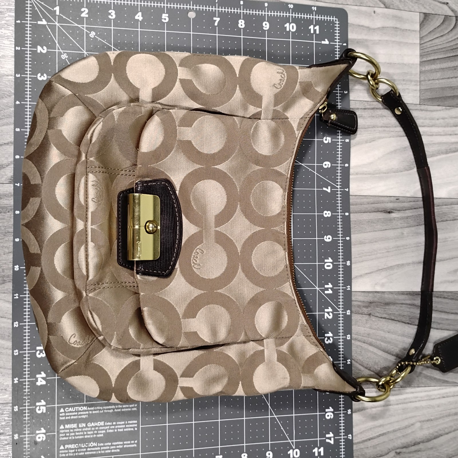 Coach Kristin Op Art Sateen Hobo Bag 19331 Khaki Mahogany Signature Shoulder