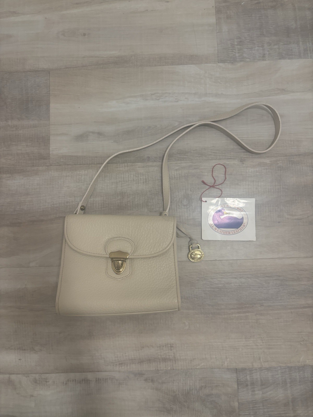 DOONEY & BOURKE Vtg Crossbody Mini Handbag, Cream Pebbled Leather, Brass Accents