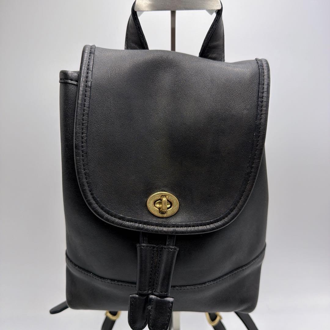 COACH 9960 Vintage Mini Backpack Turnlock Leather Black Gold Hardware From Japan
