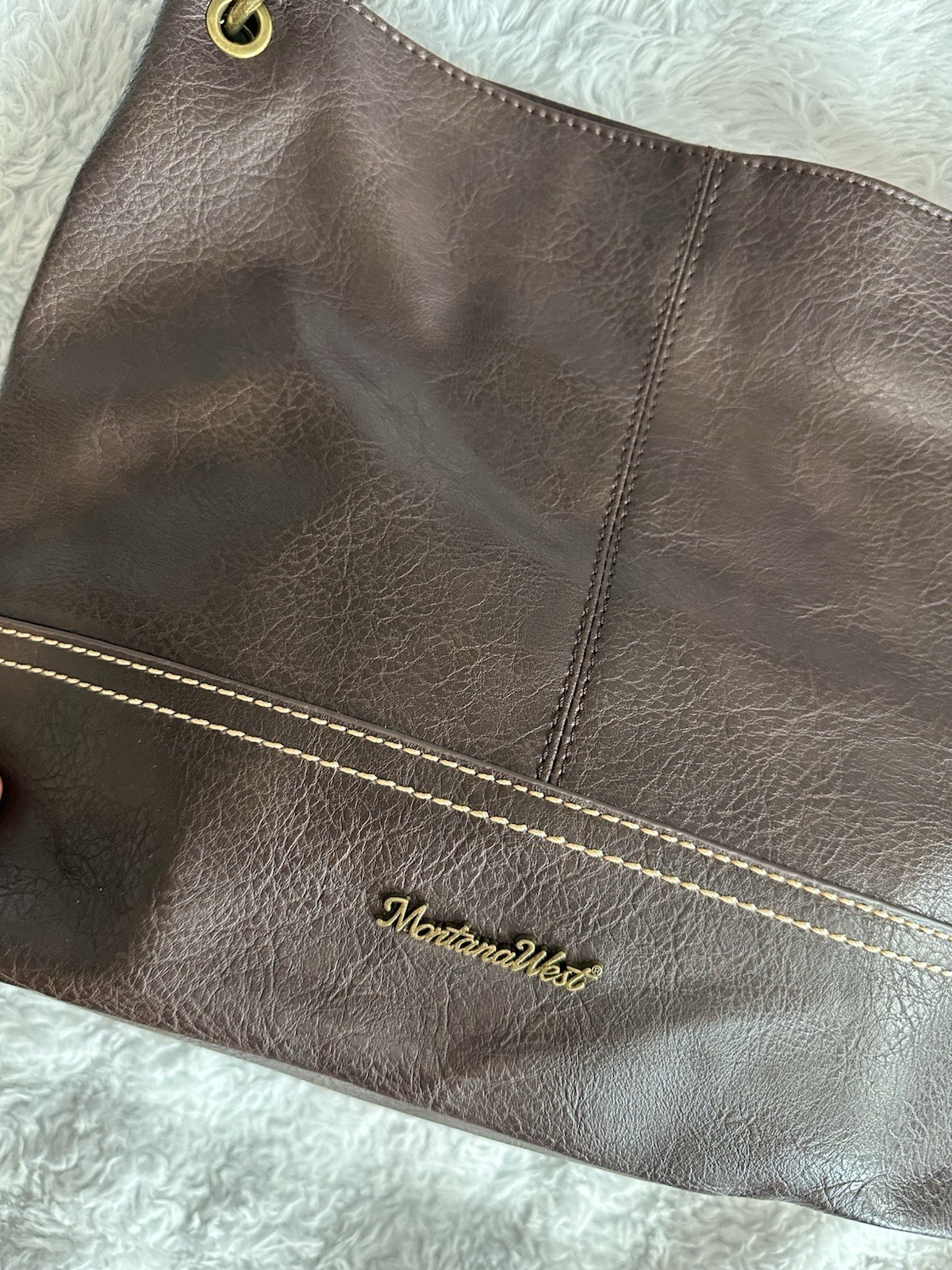Montana West Brown Shoulder Bag, Zip Closure, Gold Hardware, Inner/Outer Pockets