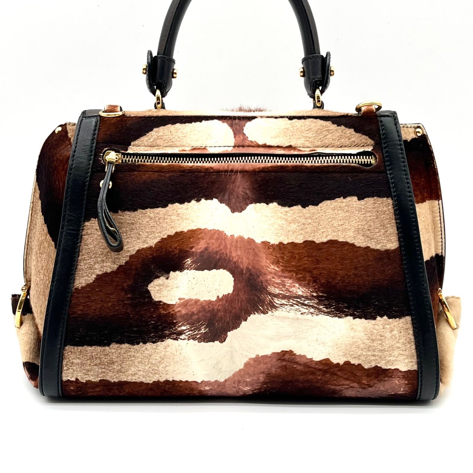 Auth Salvatore Ferragamo Sofia Gancini Pony Hair 2Way Handbag ShoulderBag 2Y9472