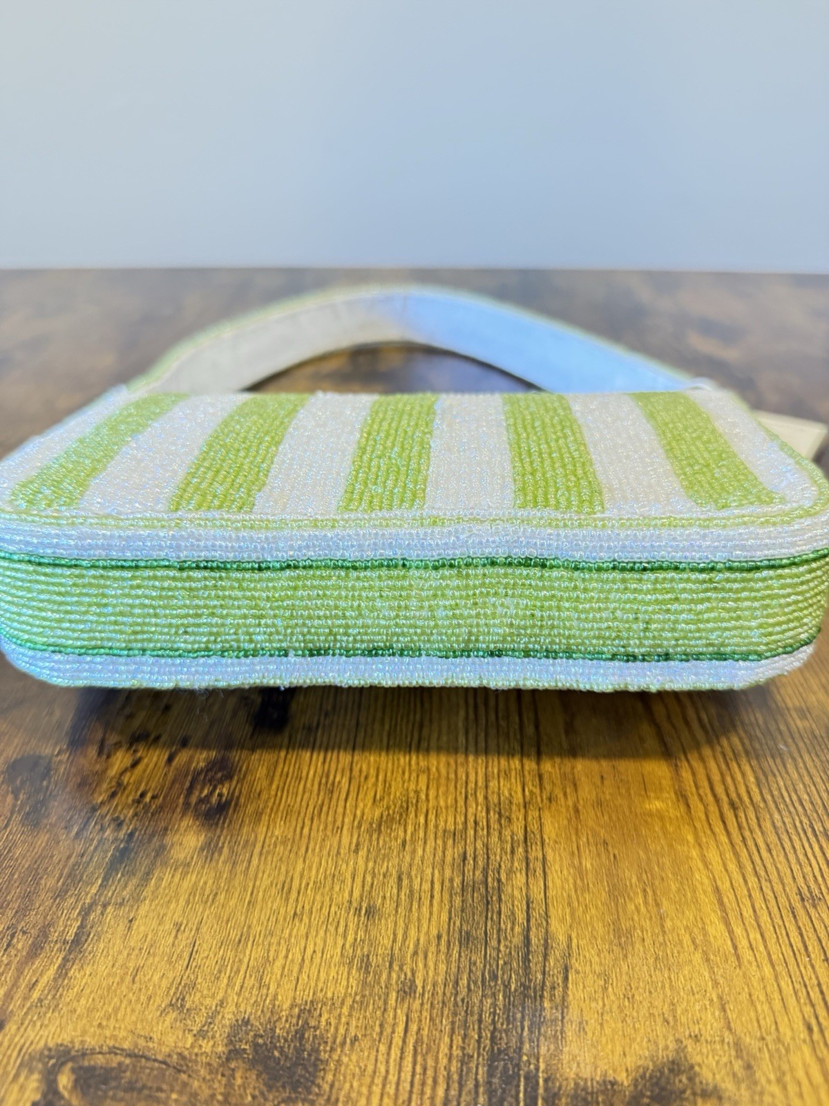Viral Made In India Beaded Yellow Tulip Purse With White And Green stripes