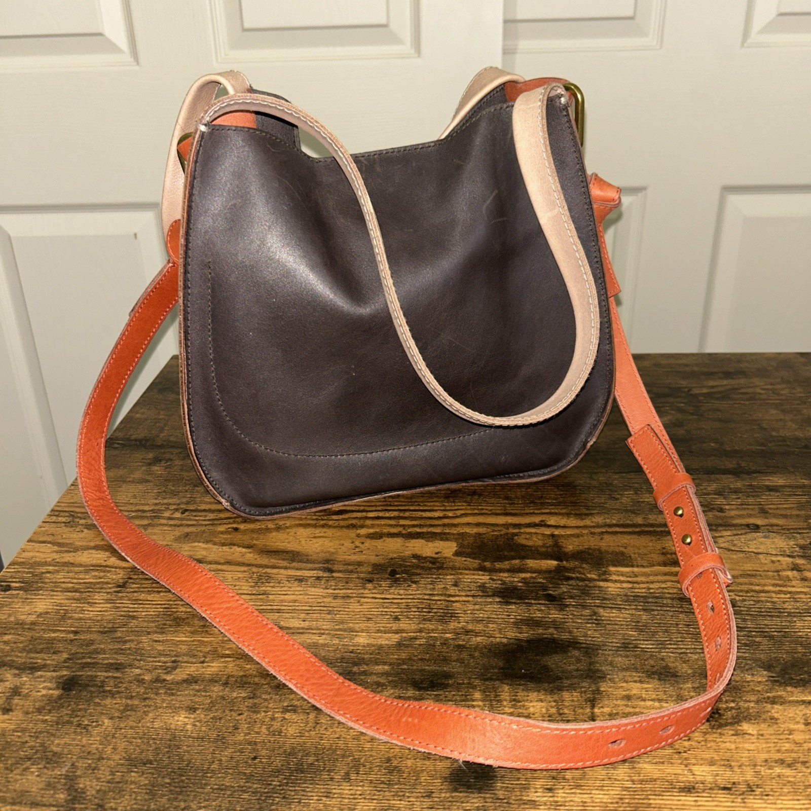 Madewell The Sydney Brown Mixed Brown Caramel Leather Tote Crossbody Bag NWT