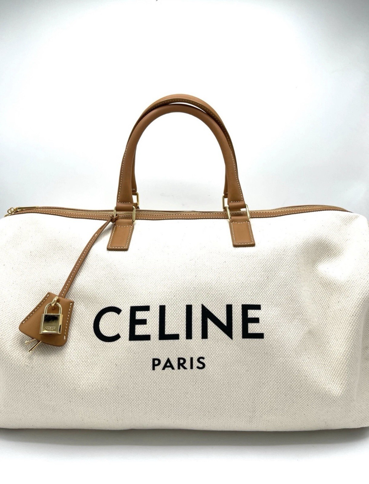 Celine Canvas Logo XL Boston Bag 50 w/ Strap