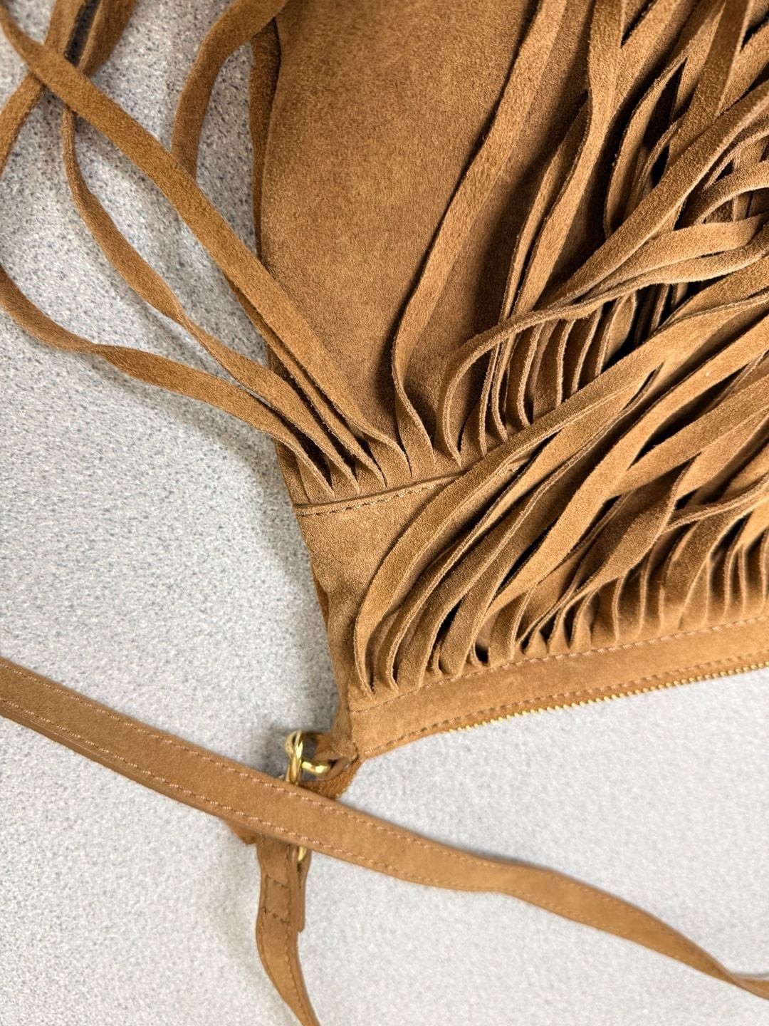 Chico’s Collection Brown Faux Suede Fringe Crossbody Bag