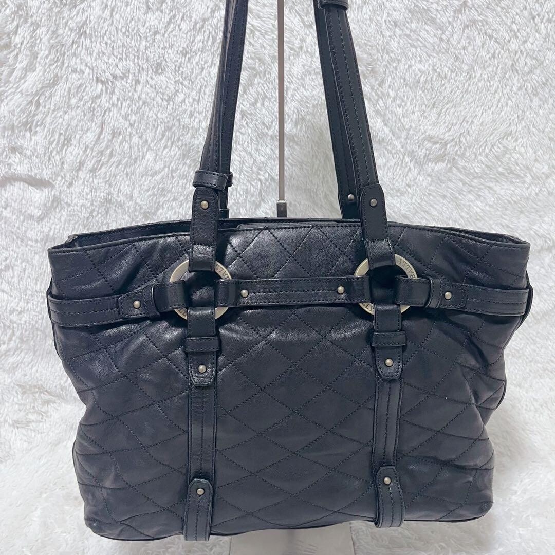 Bally Quilted Leather Tote Bag Black Pink Lining Y2K Archive A4 Shoulder Bag