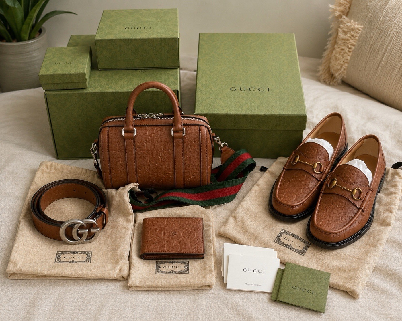 Authentic Gucci GG Leather Collection (Complete Matching Set)