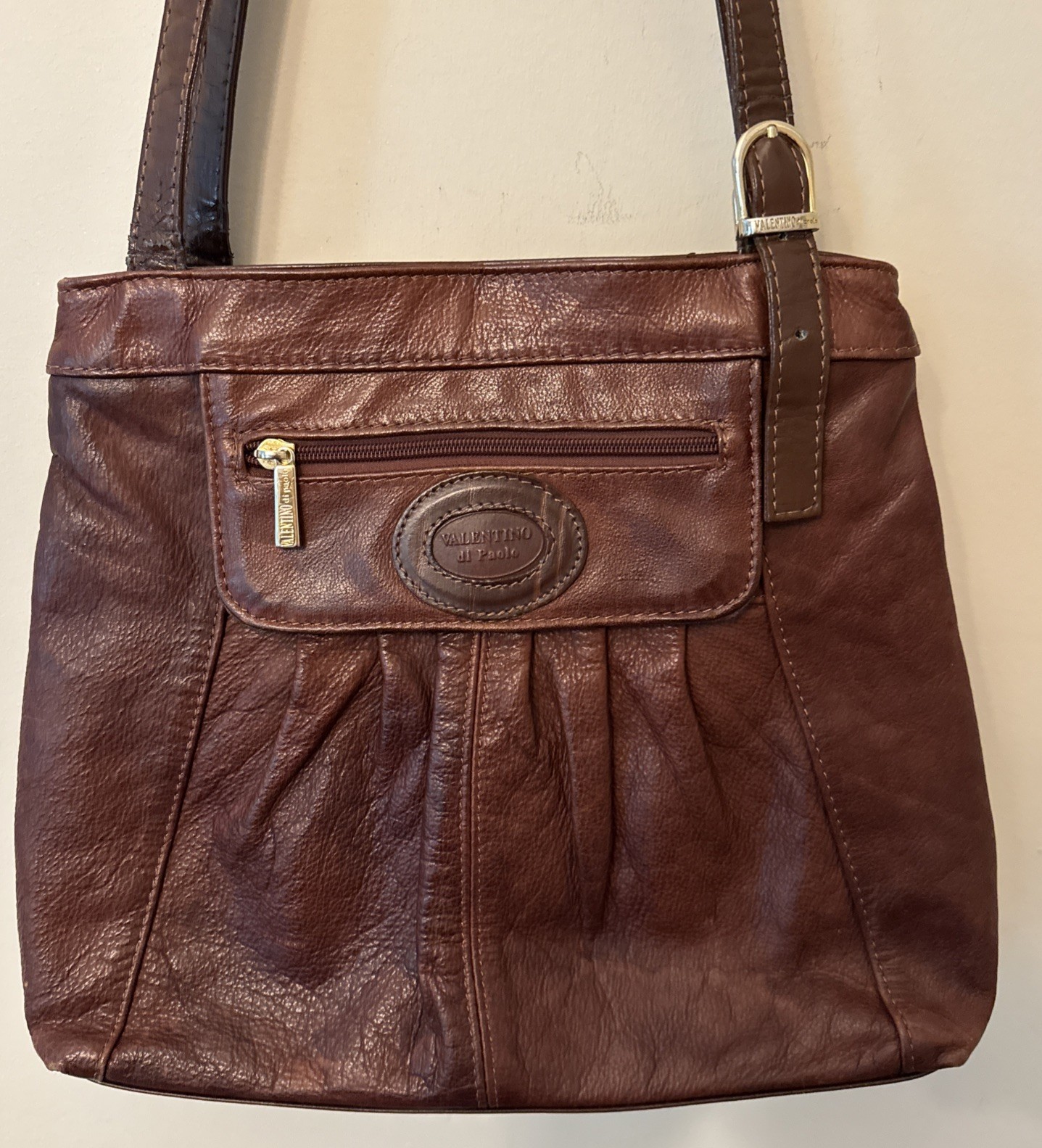 Valentino Di Paolo Brown Leather Shoulder Bag Handbag Purse Italy 12×14
