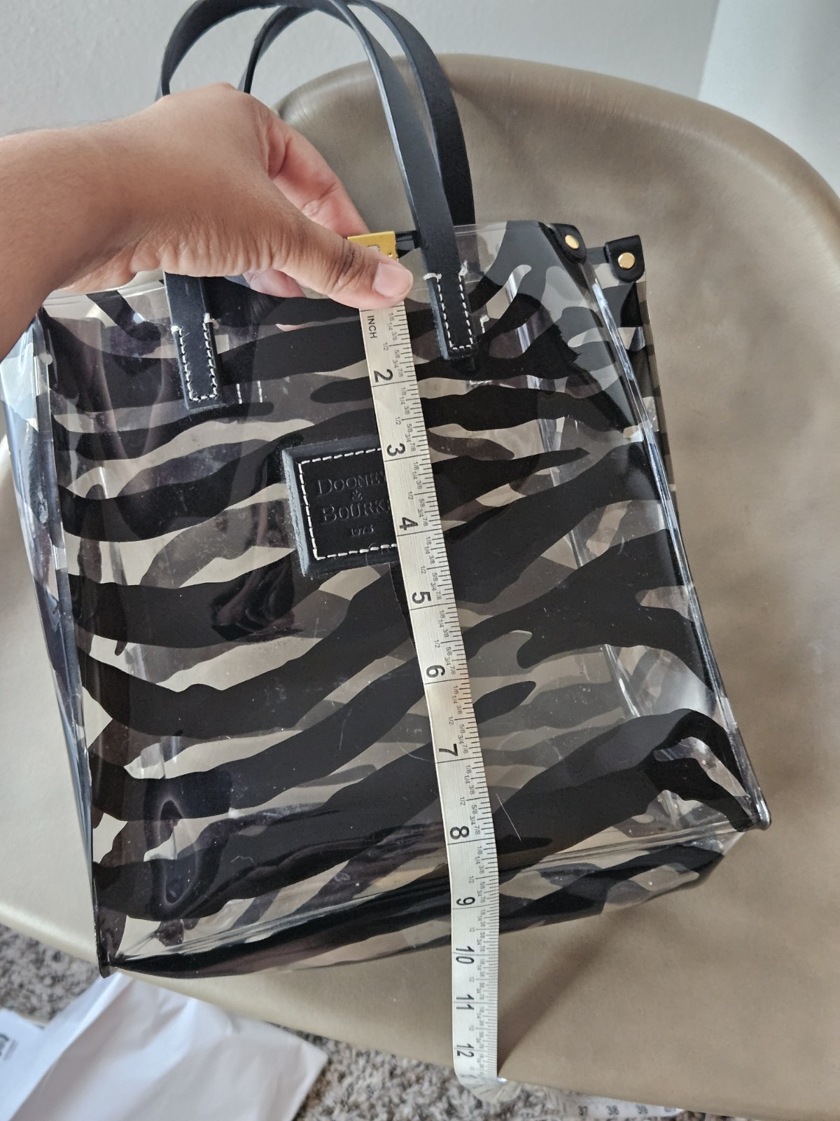 Dooney & Bourke Clear Zebra Animal Print Tote Double Leather Handles Gold