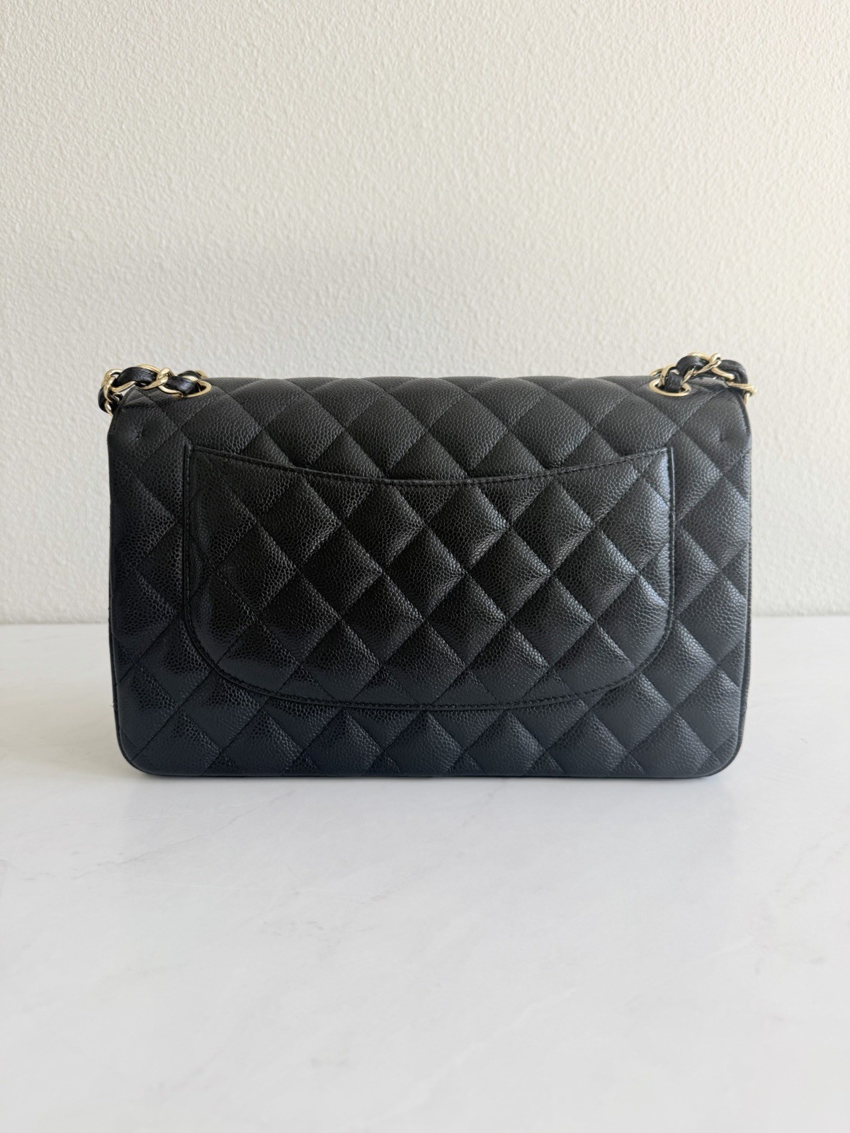 Chanel Jumbo Black Caviar Leather Double Flap Shoulder Bag Gold Color Hardware