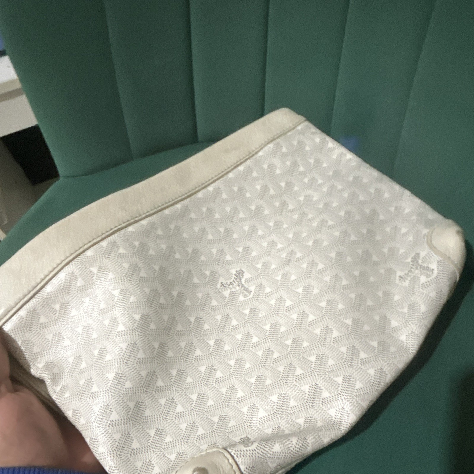 Goyard White Goyardine Zip Wristlet Strap Clutch Pouch, Silver Hardware
