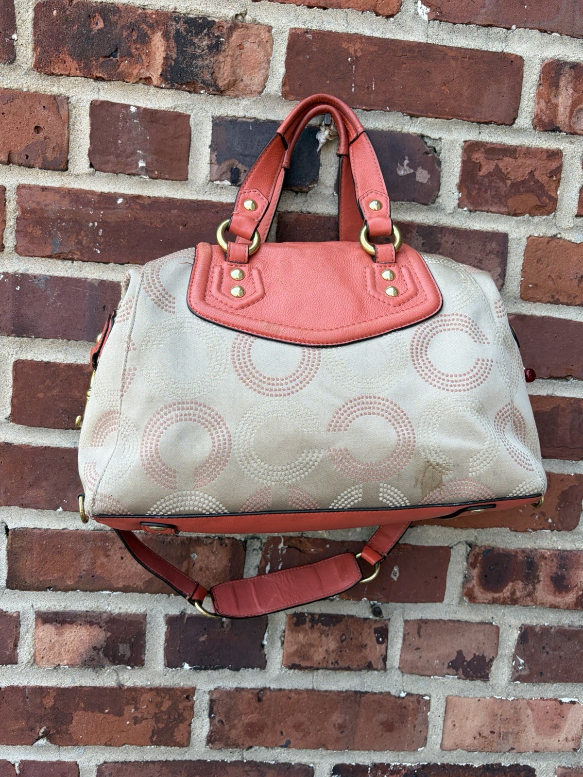COACH ASHLEY DOTTED OP ART SATCHEL IN KHAKi/CORALF20027