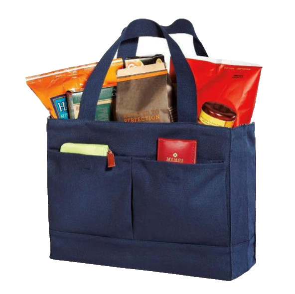 100% Cotton Canvas Tote Bag Double Pocket In Navy Port & Company