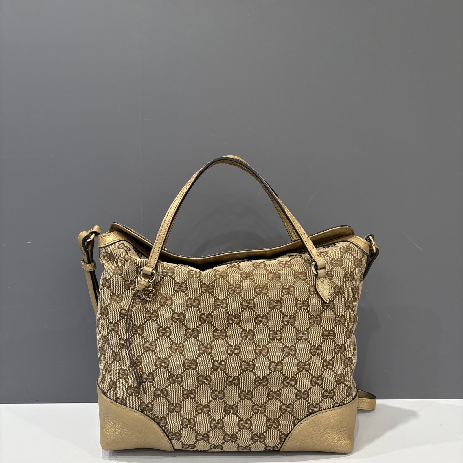 Gucci Two Way Bag Brown Gold Gg Supreme Monogram Calfskin (ym040126c2)