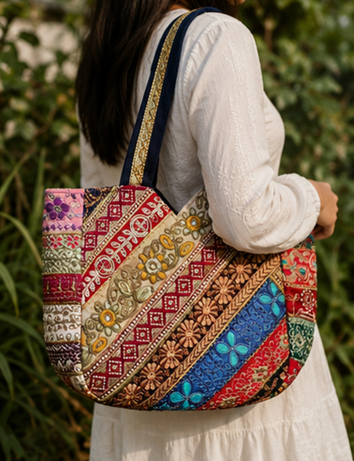 Elephant Print Tote Bag, Boho Shoulder Reusable Shopping, Indian Elephant
