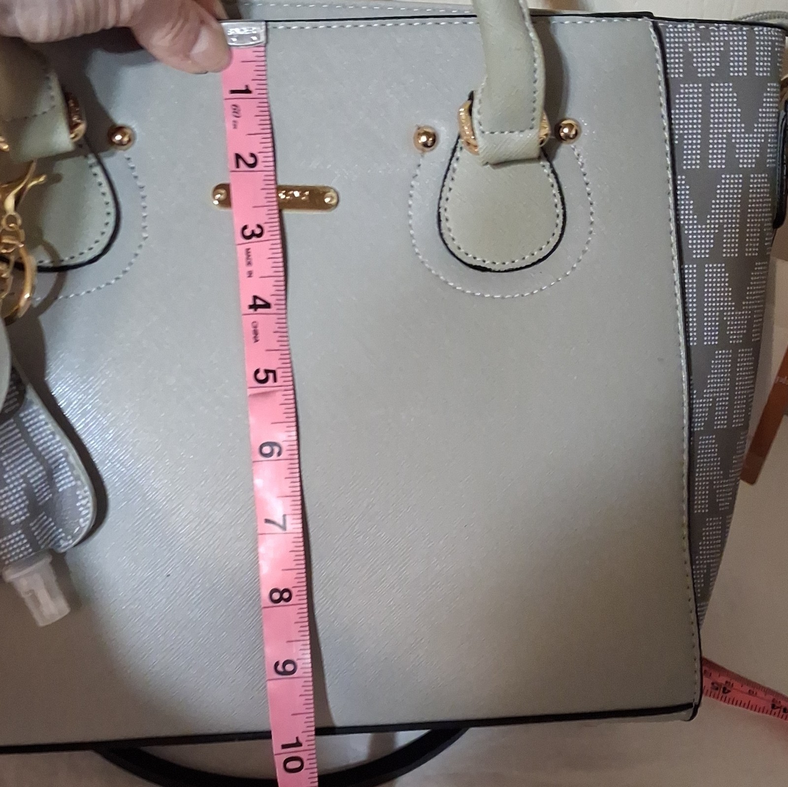 Secosana Gray Logo Satchel Top Handle Zip Detach Adjust Strap Gold Keychain