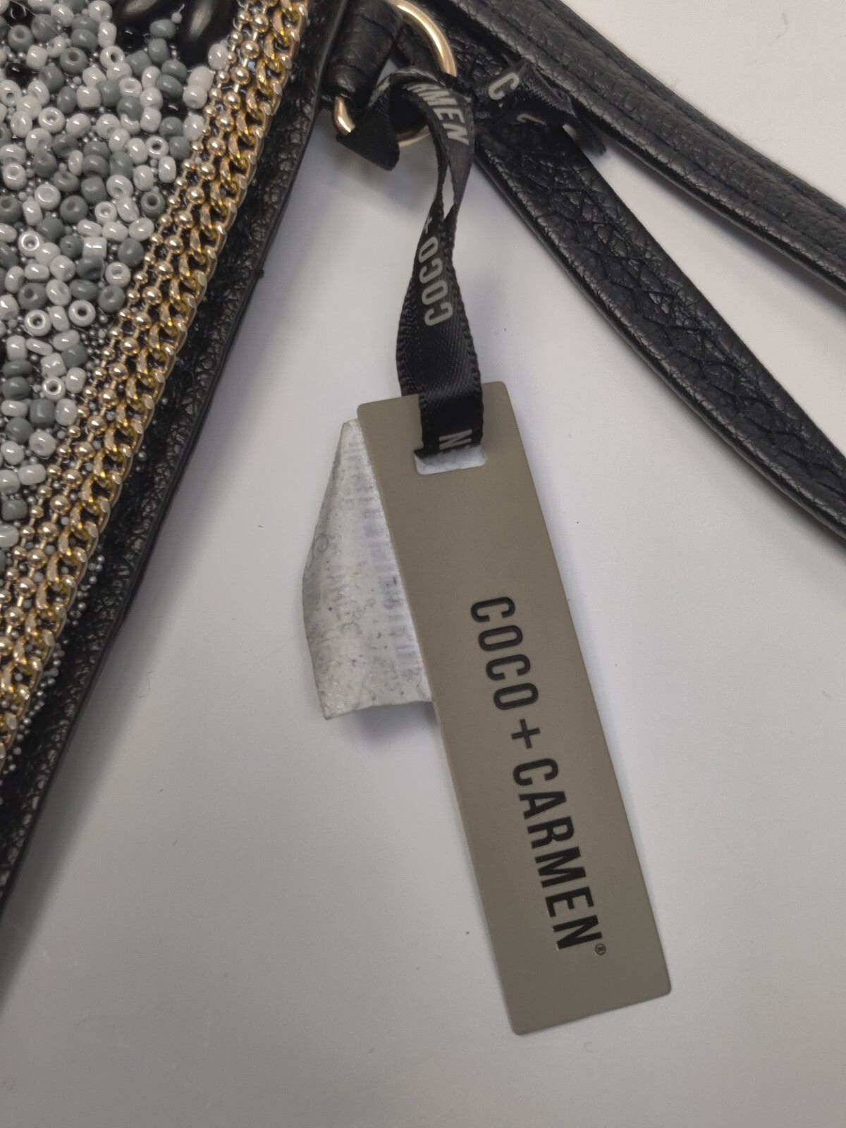 COCO + CARMEN White And Black Artisan Beaded Crossbody Clutch Bag