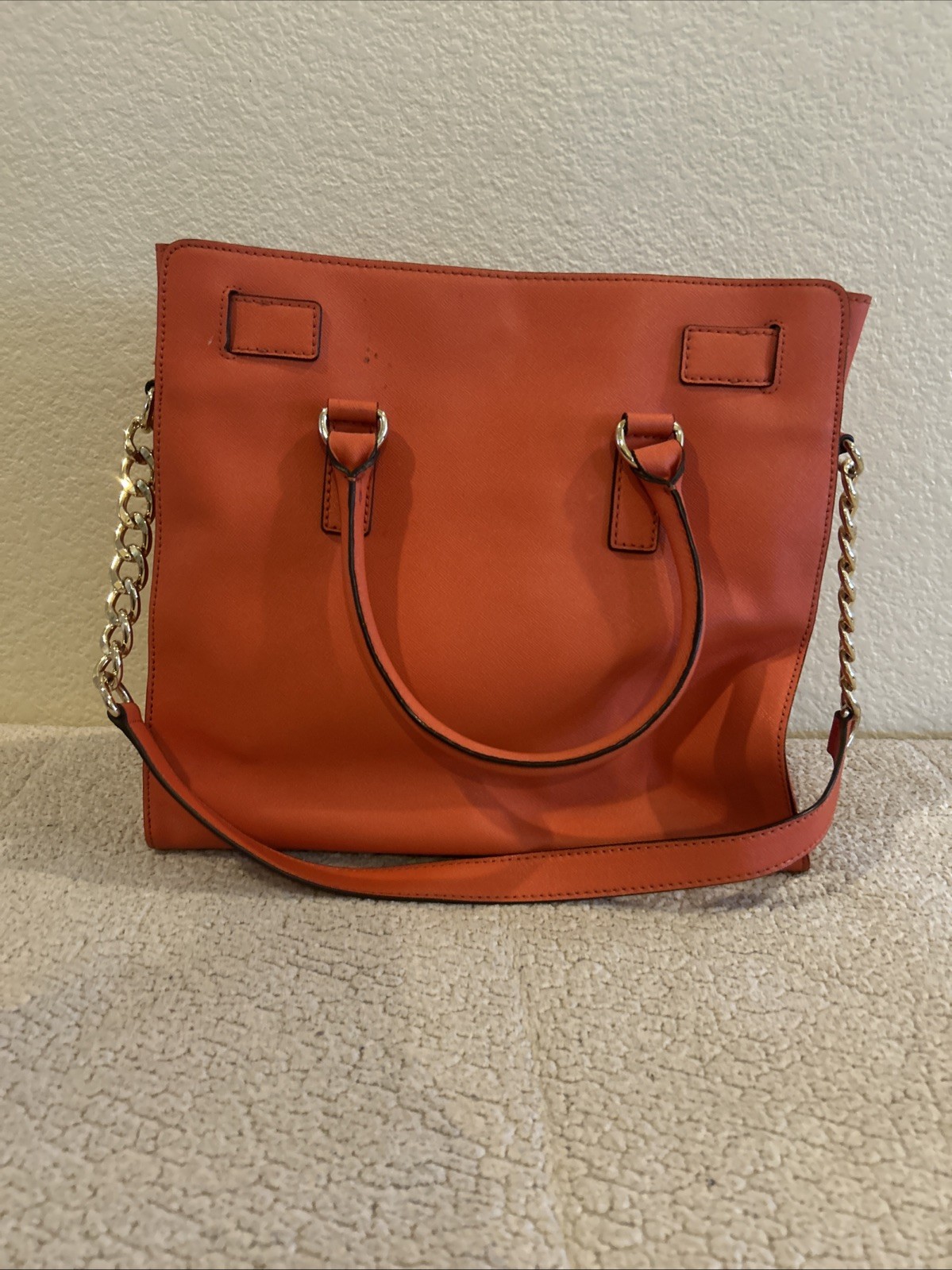 Michael Kors Hamilton Large Satchel Classic Design Mandarin/Gold Navy/Gold