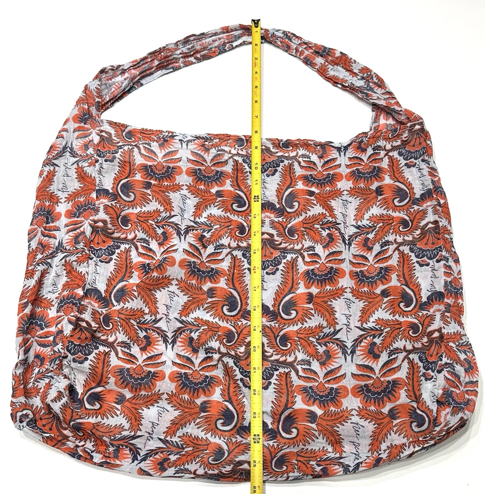 Free People Tote FP Bag Orange Floral Guaze Travel Shopping Boho Beach Vacation
