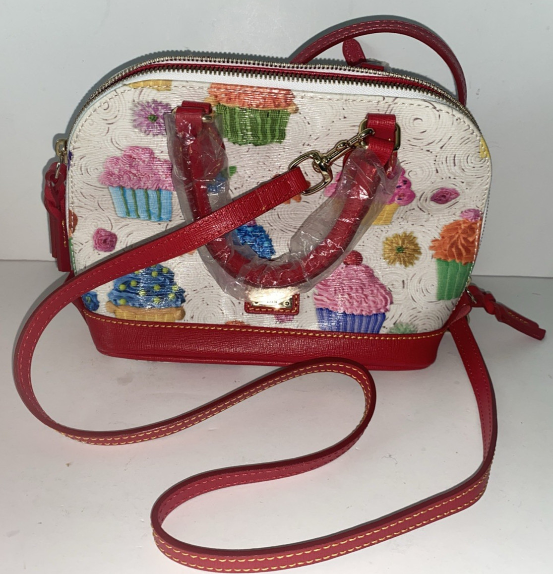 NWT Dooney & Bourke Small Bitsy Bag Cupcakes Purse Red accents cross body